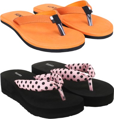 KUNTO Women Flip Flops(Orange, Black, Pink , 8)