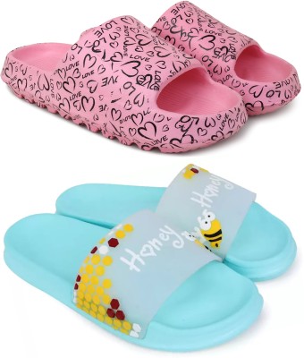 Pampy Angel Women Slides(Pink, Blue , 4)