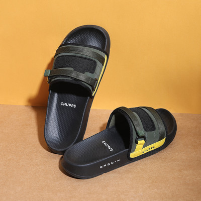 Chupps Men Rebel Olive Black Slides Slippers Soft Lightweight Flip Flops For Slides(Olive, Black , 8)