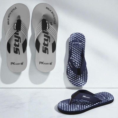 PKKART Men Slippers(Grey, Blue , 8)