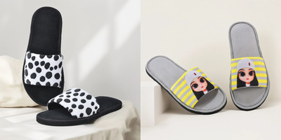 Y key Women Flip Flops(Black, Grey , 4)