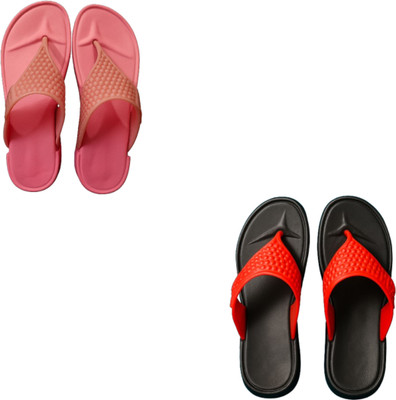 Throwmarket Women Flip Flops(Pink, Red , 5)