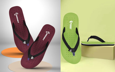 NISTHA Women Flip Flops(Maroon, Green , 4)