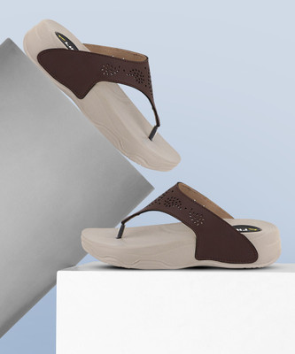 WELCOME Women Lightweight with Arch Support Durable Anti-Skid & Stylish Dailywear| Slides(Brown , 6)