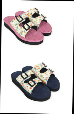 HOC Women Slippers(Pink, Blue , 4)