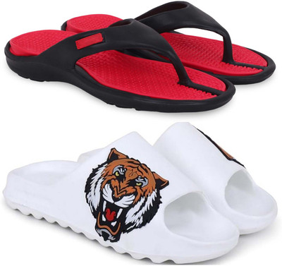 KAPYANSH Men Slippers(Red, White , 8)