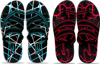 KANEGGYE Men Flip Flops(Blue, Red , 8)