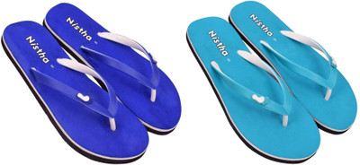 NISTHA Women Flip Flops(Blue, Blue , 7)