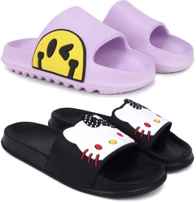 Kapani Fashion Women Slides(Purple, Black , 4)