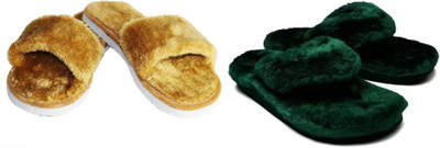 rexizone Women Flip Flops(Green, Brown , 6)