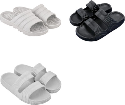 Feel alive Men Slippers(White, Black , 7)