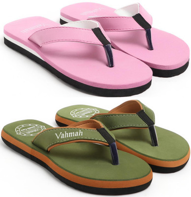 VAHMAH Women Slippers(Pink, Green , 7)