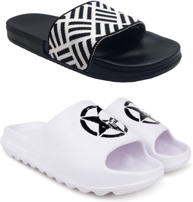 KAPYANSH Men Slides(Black, White , 6)