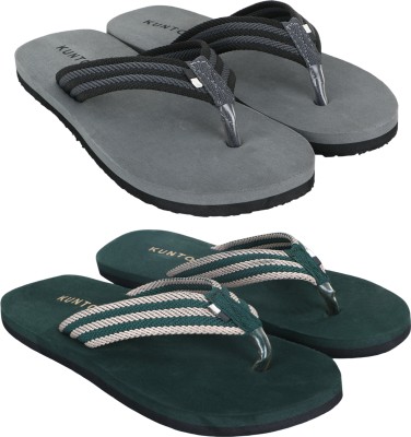 KUNTO Men Flip Flops(Grey, Green , 9)