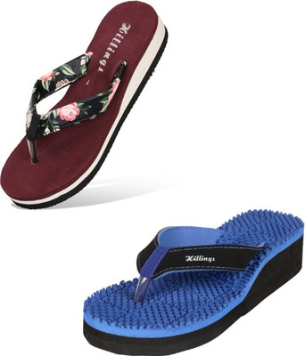 Hillings Women Flip Flops(Brown, Blue , 7)