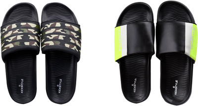 KICKSTYLE Men Slides(Black, Black , 6)