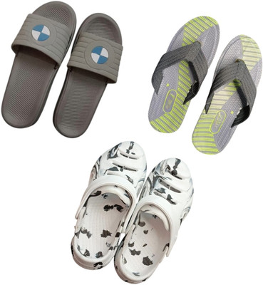 BLIBBERS Men Slippers(Grey, Grey, White , 9)