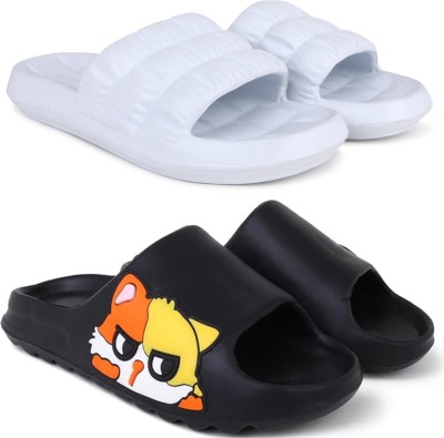 Kapani Fashion Men Slides(White, Black , 6)