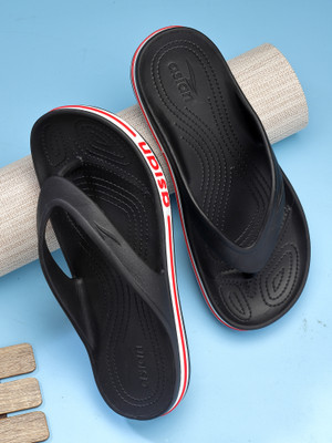 asian Men Flip Flops(Black, Red , 9)