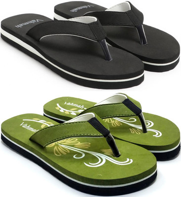 VAHMAH Women Slippers(Black, Green , 7)