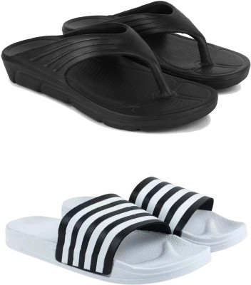 Pennen Men Flip Flops(White, Black , 9)