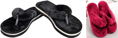rexizone Women Flip Flops(Black, Maroon , 5)