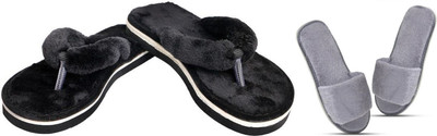 rexizone Women Slides(Black, Grey , 5)