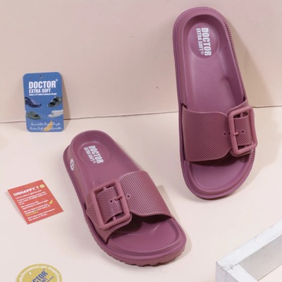 DOCTOR EXTRA SOFT Women Classic Cushion Sliders/Slippers with Adjustable Buckle Strap for Adult D-526 Slides(Pink , 5)