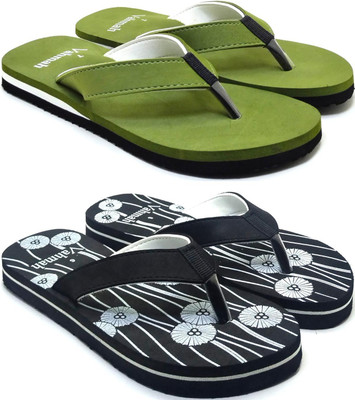 VAHMAH Women Slippers(Green, Black , 5)