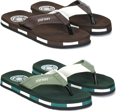 Stepsoft Men Slippers(Brown, Green , 10)