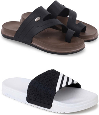 KAPYANSH Men Slides(Black, White , 8)