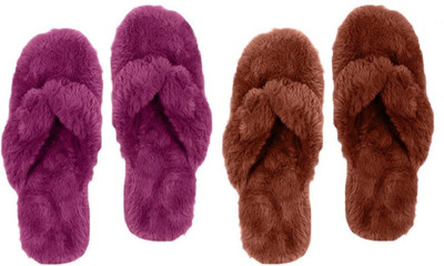 rexizone Women Flip Flops(Brown, Purple , 7)