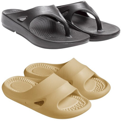 Feel alive Men Slippers(Black, Beige , 8)