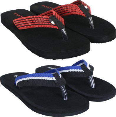 KUNTO Men Flip Flops(Black, Blue , 6)