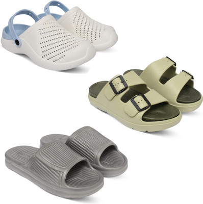 Acorn Men Slides(Blue, Beige, Grey , 9)