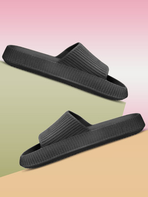 Keneye Men for Men Soft and Comfortable EVA Shower Ready Waterproof Slip on Slippers Slides(Black , 8)
