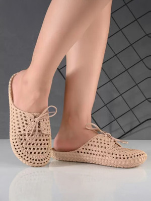 Monoction Women Daily wear soft rubber flexible durable Slides(Beige , 4)