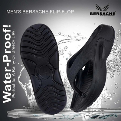 BERSACHE Men Flip Flops(Black , 10)