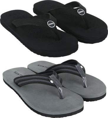 KUNTO Men Flip Flops(Black, Grey , 8)