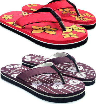 VAHMAH Women Slippers(Red, Maroon , 4)