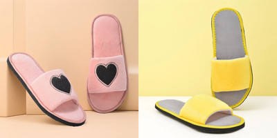 Y key Women Flip Flops(Yellow, Pink , 6)