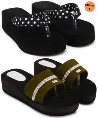 RIVAYPAFASHION Women Slippers(Black , 8)