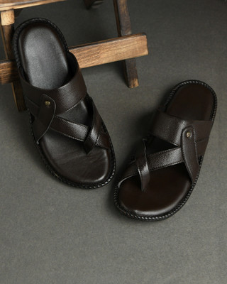STEPFOX Men Toe Ring Hook & Loop Cushioned Non Slip Ethnic Style Slippers(Brown , 10)