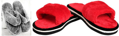 rexizone Women Flip Flops(Red, Grey , 7)