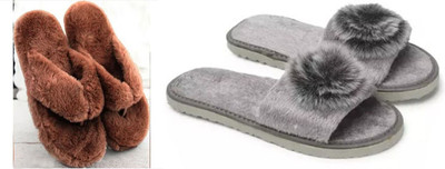 rexizone Women Slides(Grey, Brown , 4)