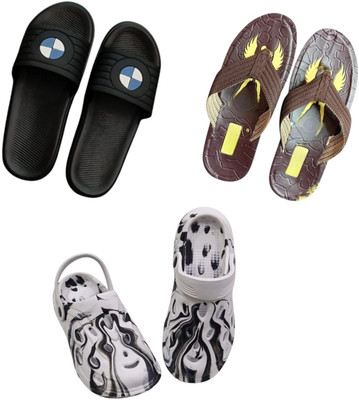 BLIBBERS Men Slippers(Black, Brown, Off White , 6)