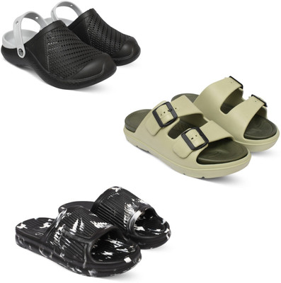 Acorn Men Slides(Black, Beige, Black , 6)