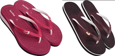DASHNY Women Flip Flops(Maroon , 4)