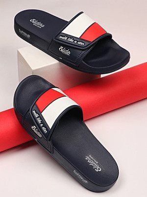 WELCOME Men Lightweight with Arch Support Durable Anti-Skid & Stylish Dailywear| Slides(Navy , 10)