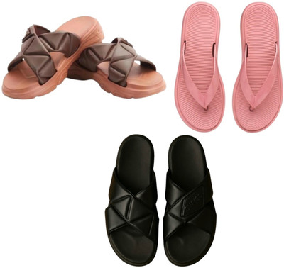 Shivaru trader Women Slippers(Brown, Pink, Black , 6)